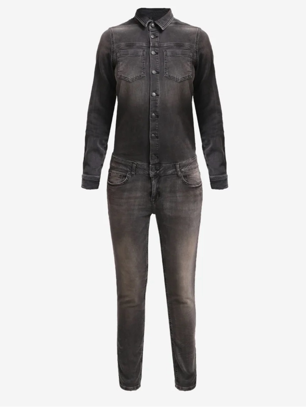 LTB Jeans Grey/Black Denim Button Front Jumpsuit Coveralls - Size Small Y2K/Edgy